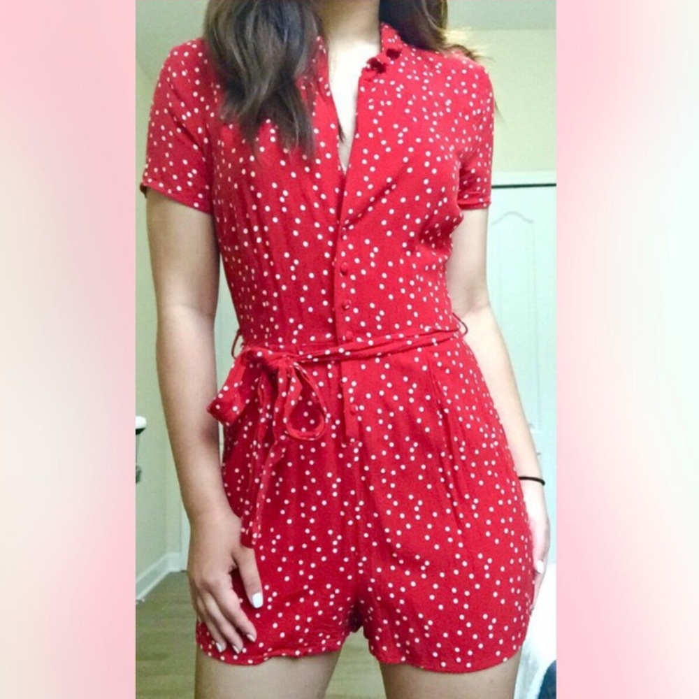 tie-up red polka dot romper